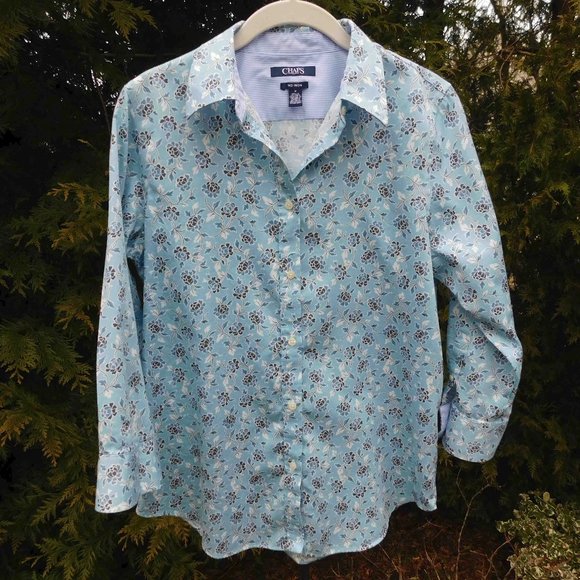 Chaps Tops - Chaps No-Iron 3/4 Sleeve Floral Cotton Buttondown Top